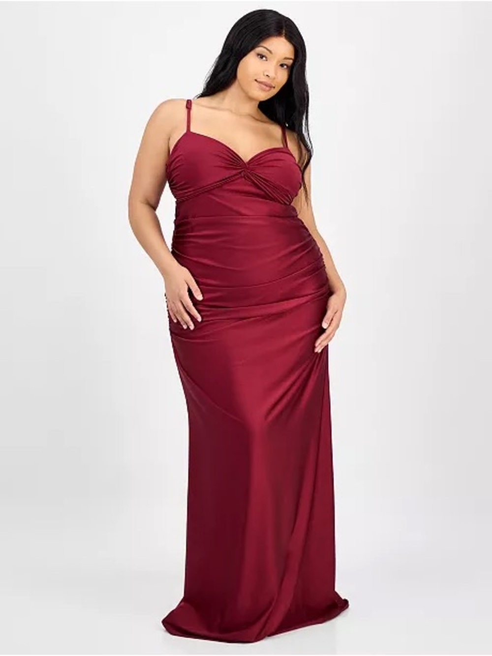 NWT Plus Size Cabernet Twist-Front Ruched Satin Gown 2X PLong